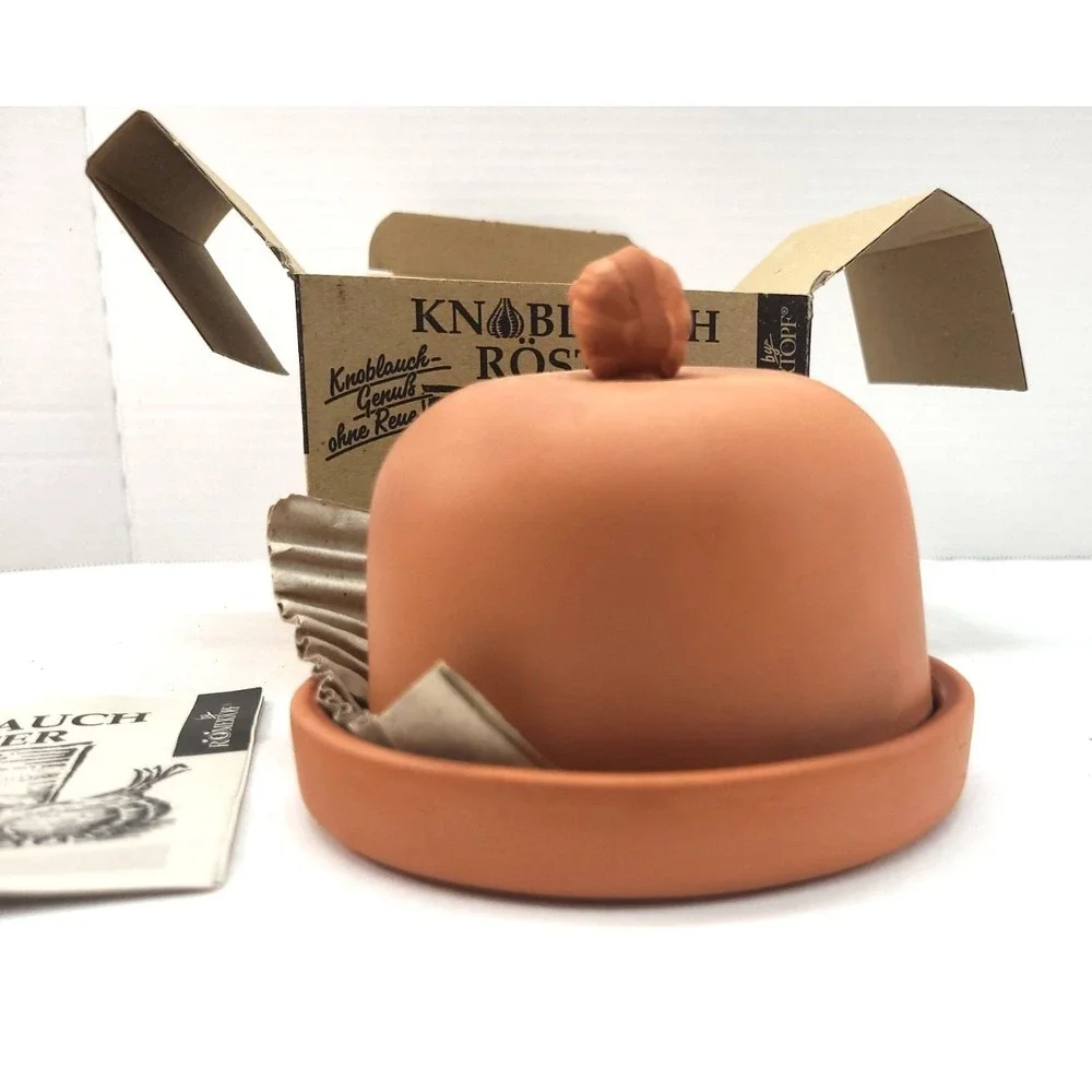 Terracotta Clay Garlic Roaster Baker by Romertopf #30009 w/ Recipes Booklet